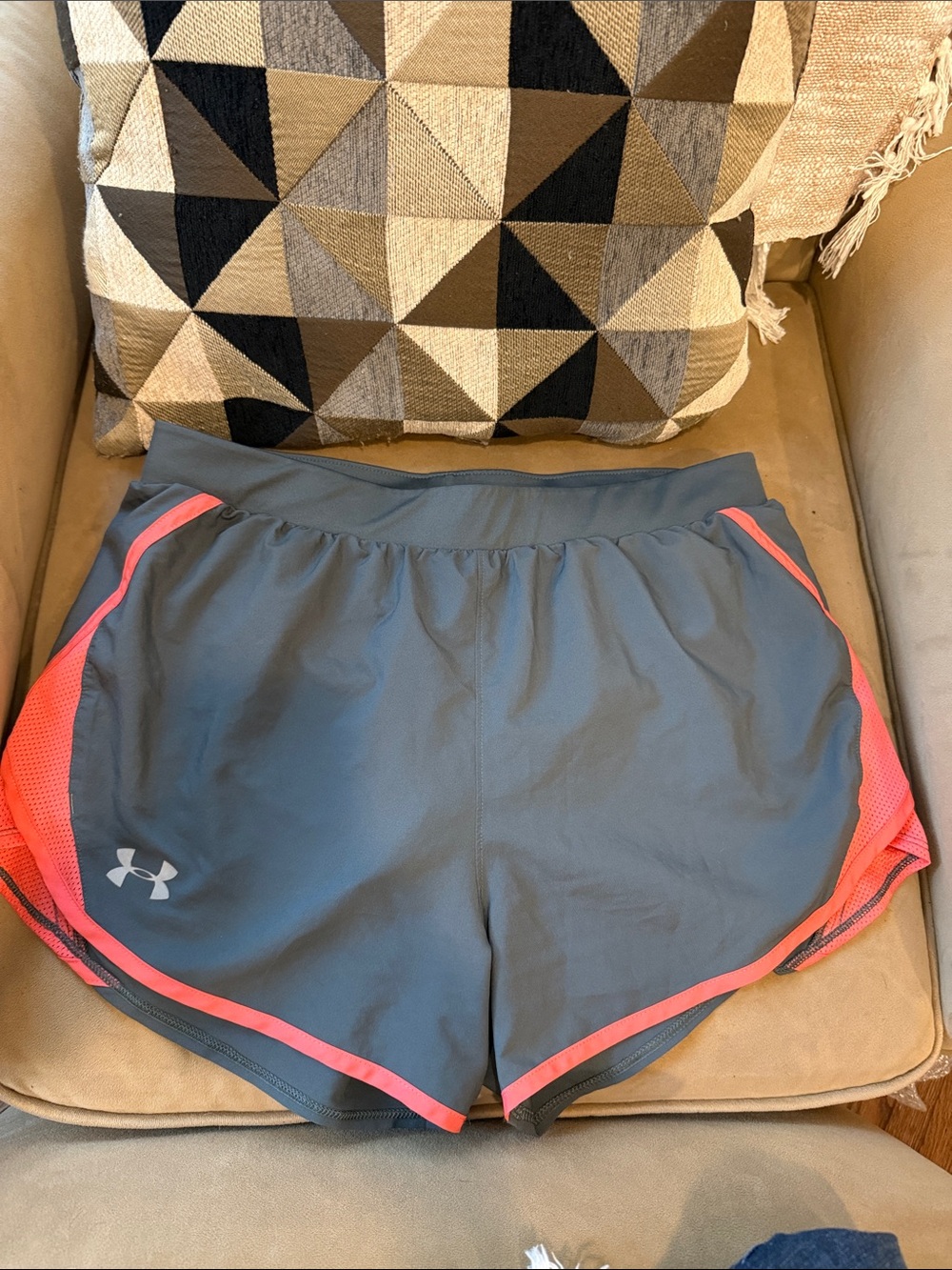 Under Armour Gray Athletic Shorts with Coral Trim